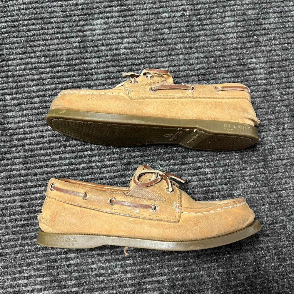 Sperry Authentic Original Boat Shoes Kids 1M Tan Leather Sahara Loafers 61394